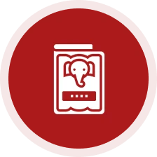 Elephant logo on red circular background